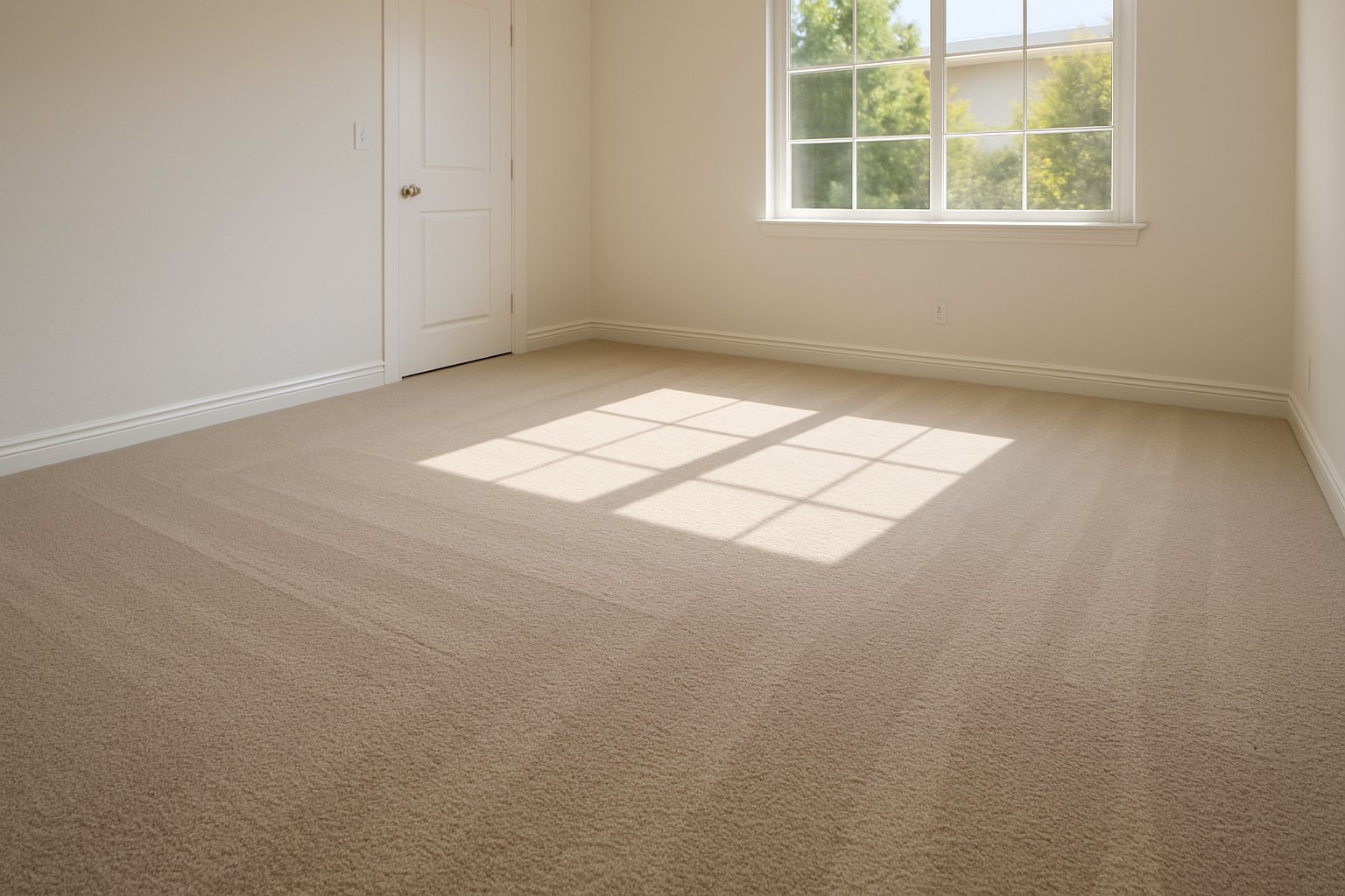 New neutral carpet installed smoothly in a bedroom